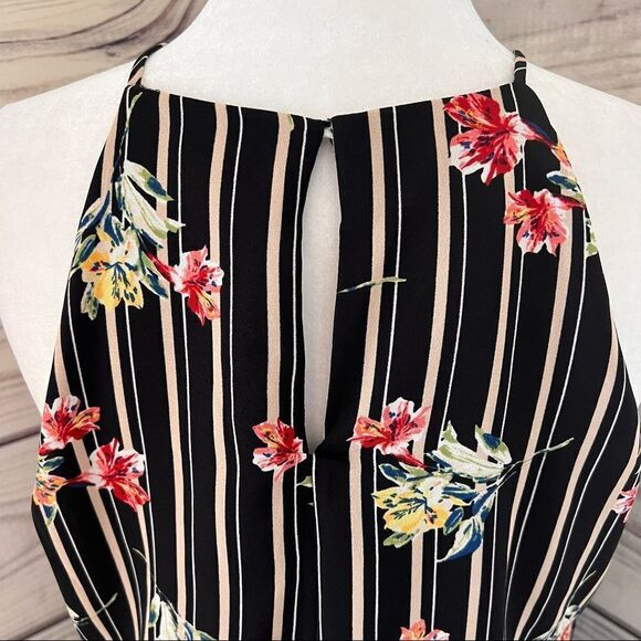 Lush Black & Beige Floral Striped Cutout Keyhole Dress Size XS - Picture 5 of 7